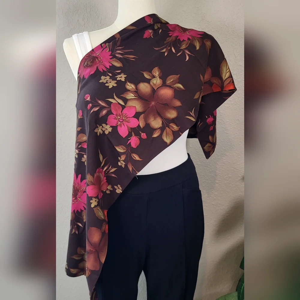 Pink and Brown Floral Wrap Scarf - 49 x 13 - Picture 5 of 5